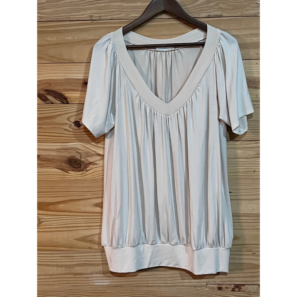 Zanana Womens XL Cream Raglan Flutter Sleeve Pleated V-Neck Baggy Boho Blouse